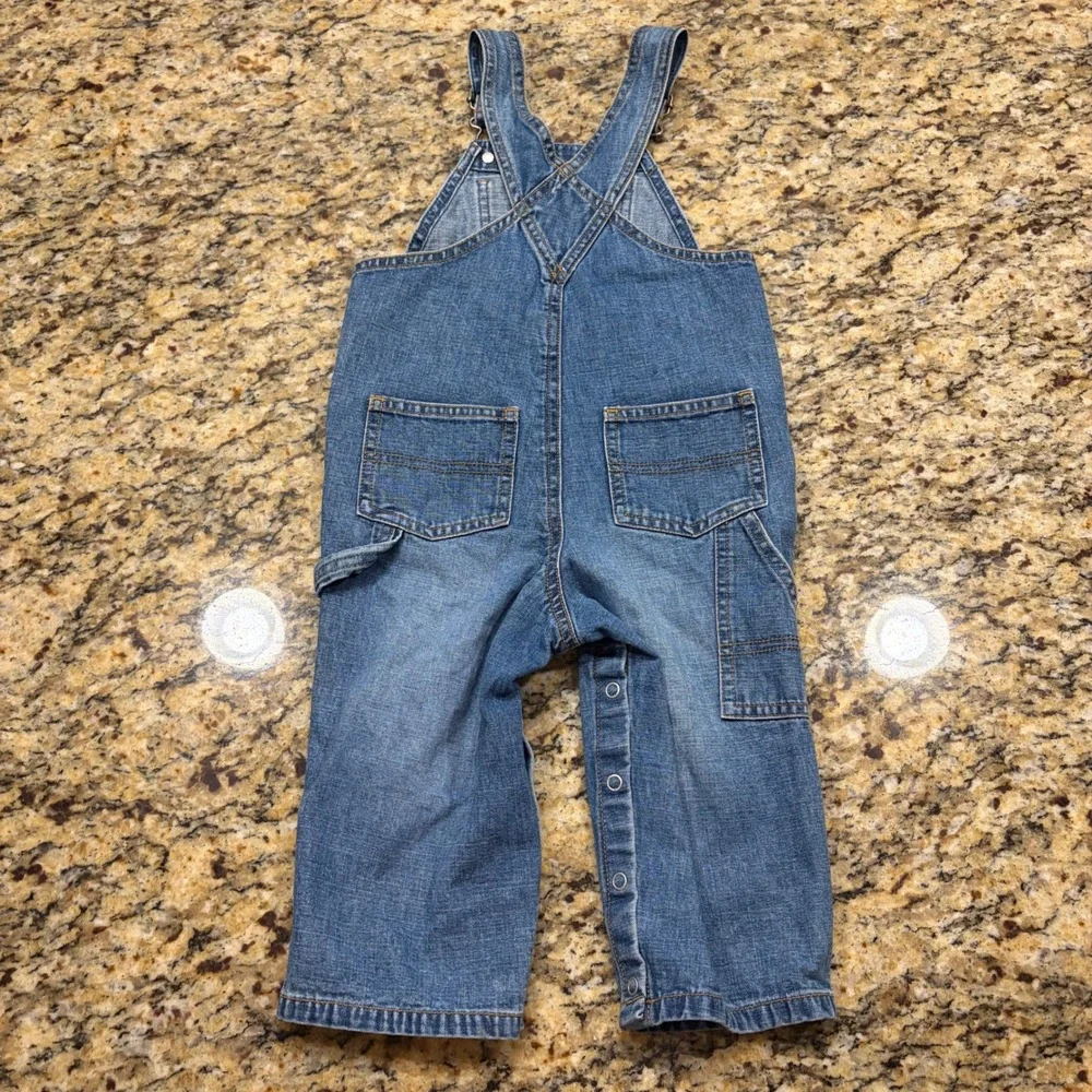 Vintage Old Navy Baby Denim Overalls Medium Wash Blue Jeans 18-24 M Snap Leg